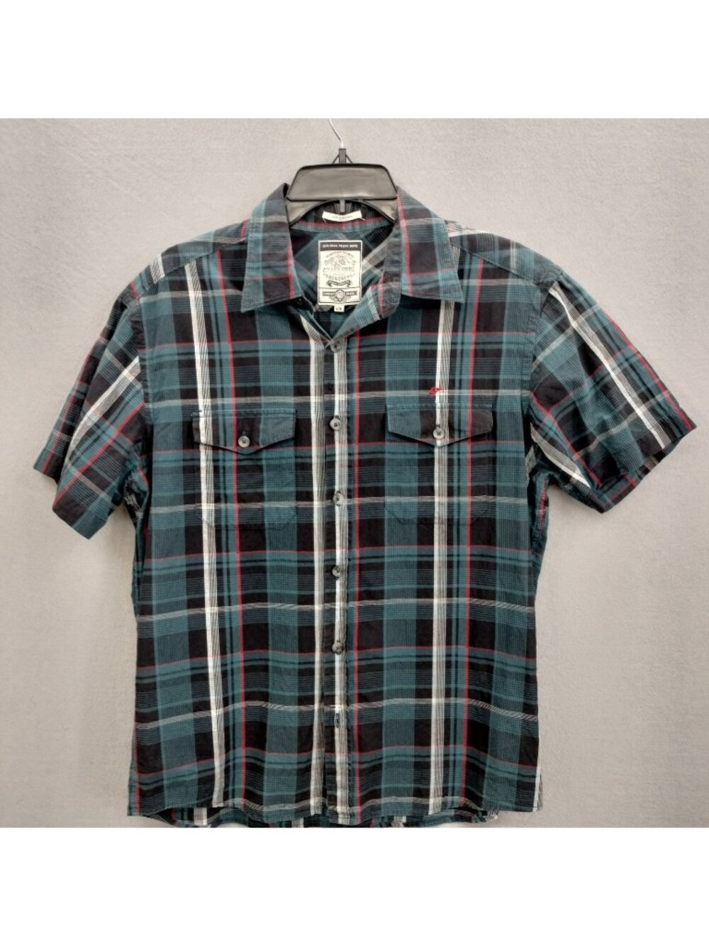 Ellus Vintage Spirit Shirt Mens Size M Plaid Short Sleeve Button Up Green Tartan